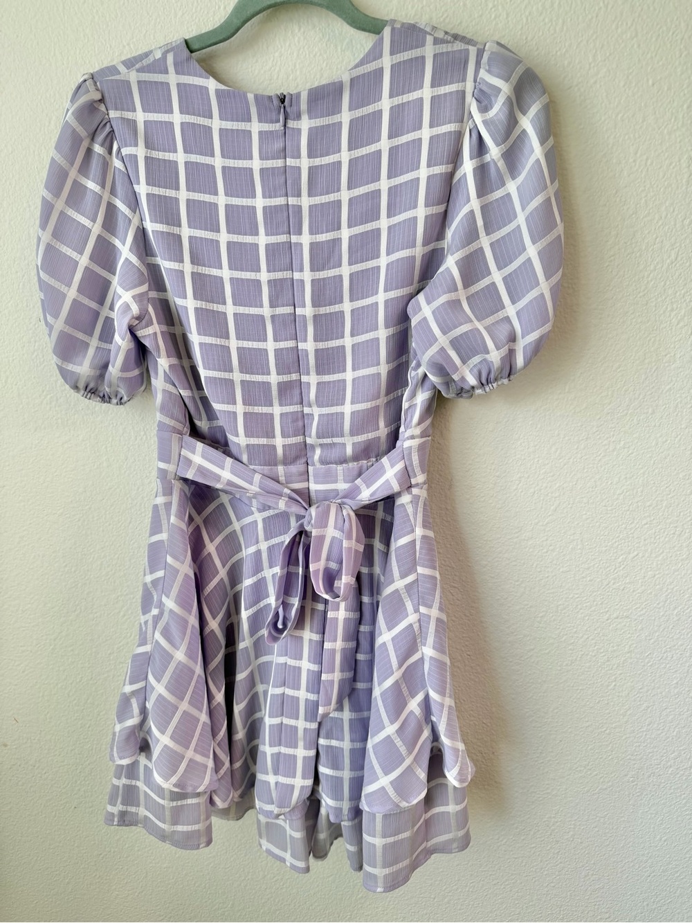 Allison & Kelly Plaid Romper Tiered Skort Puff Sleeve Lilac Large L⁠ -FLAW - Picture 4 of 10